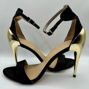 Zara Black Suede Ankle Strap Sandals w/ Gold Heels